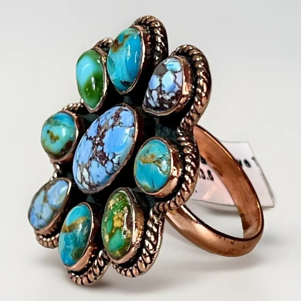 Golden Hills Mojave Sonoran Gold Turquoise Copper Cluster Statement Ring Adj Sz